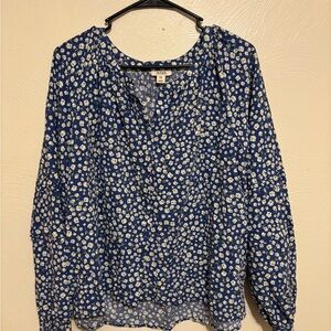 a.n.a XXL Navy Blue Floral Peasant Boho Blouse Long Sleeve